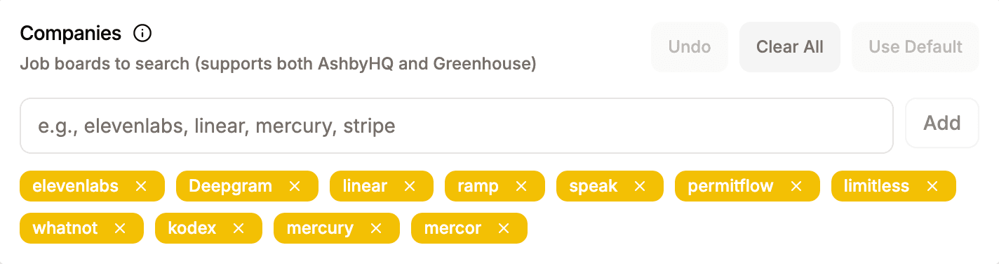 Companies watchlist interface