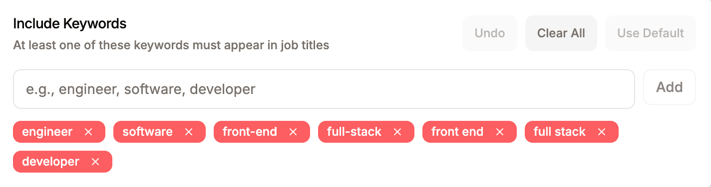 Include keywords interface